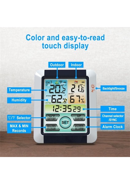Kablosuz Sıcaklık Nem Sensörü LCD Dijital Ekran Sıcaklık Sensörü Ev Kapalı Dış Mekan Için Saat Fonksiyonu (Yurt Dışından) modelleri