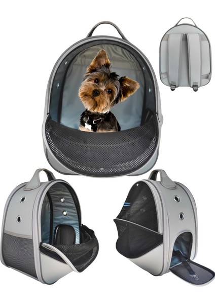 Yırtılmaz Fileli Paris Kedi, Küçük Köpek Sırt Taşıma Çantası Gri 32-26-40CM