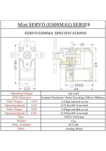 Emax ES08MA Iı 12GR Analog Servo Motor Mini Metal Dişli 1.8kgcm Tork Rc Uçak Drone Robot