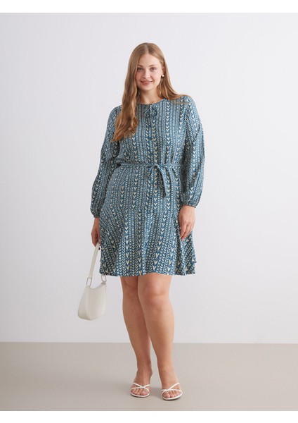 Yeni Sezon Bağlamalı Yaka Desenli A Kesim Mini Elbise fiyatları