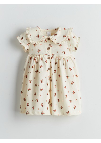 Yeni Sezon Bebe Yaka Çiçekli Kız Bebek Elbise