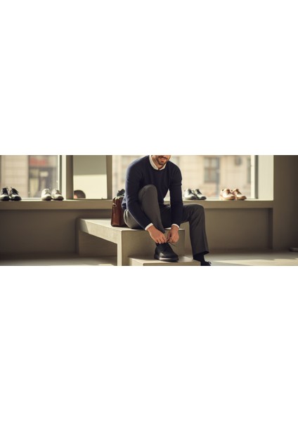 GR0440 Hakiki Nubuk Deri Topuksuz Eva Taban Lazer Desenli Siyah Spor Klasik Ayakkabı