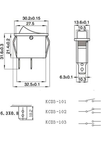 15A 250V On / Off 2 Pin Anahtar Ince Latch Tip Buton Yüksek Akım KCD3-101 Switch Panel Montaj Kutu