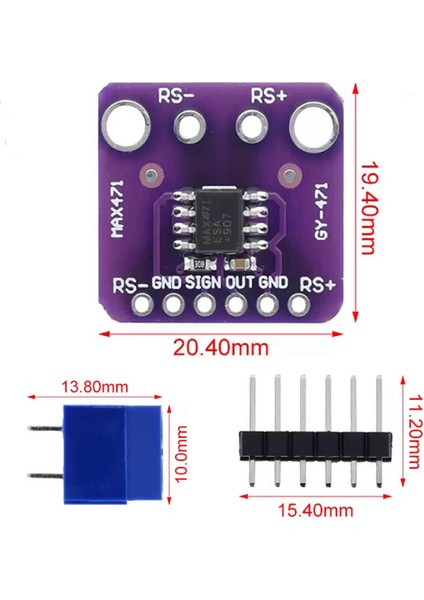 GY-471 3A Akım Sensör Modülü MAX471 Çift Yönlü Ölçme Telefon Taşınabilir Cihaz Pil Batarya