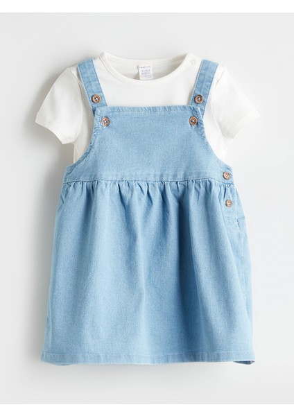 Yeni Sezon Kız Bebek Jean Elbise ve Bluz 2'li