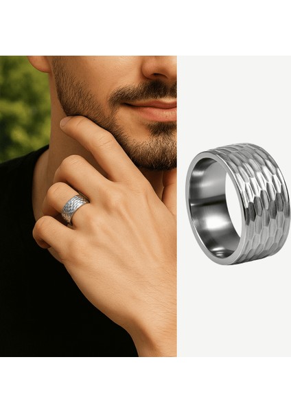 Erkek Xuping Çelik Alyans - Geniş Model - Gümüş Renk - 20 Ölçü
