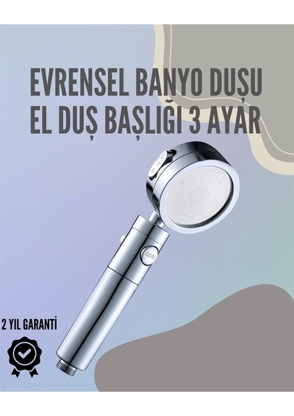 Paslanmaz Çelik Çok Fonksiyonlu El Duş Başlığı – 3 Modlu Püskürtme Seçeneği