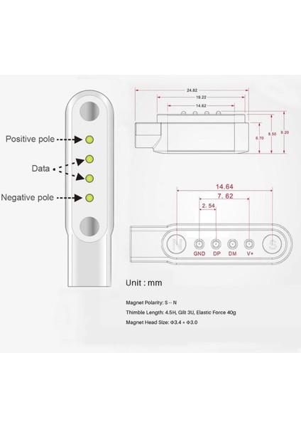 USB 4 Pin Pogo Kablo Akıllı Saat Manyetik Şarj Kablosu GT88 GT68 KW08 KW18 KW88 KW98 KW99 KW28 FS08