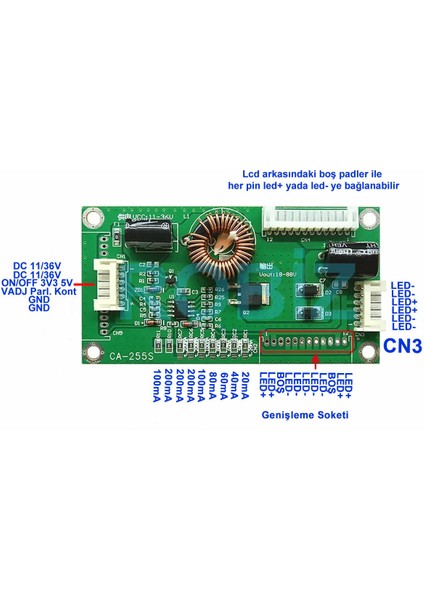 CA255S LCD Sürücü Kartı LED Tv Televizyon Sabit Akım Arka Işık Dc 24V 10”/48” Ekran Switch Voltaj