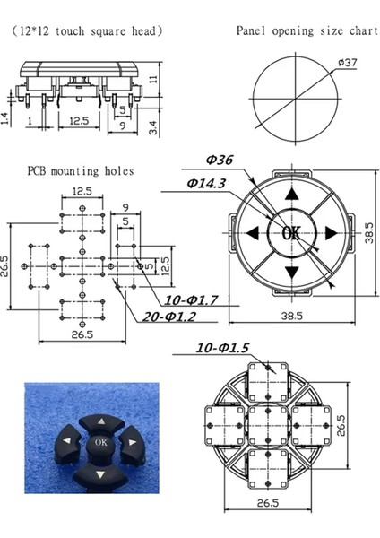 4 Yön Ok 12X12MM Buton 1 Set Navigasyon 5 Buton 5 Başlık 4 Yön Tamam Anahtar Tuş Takımı Kumanda