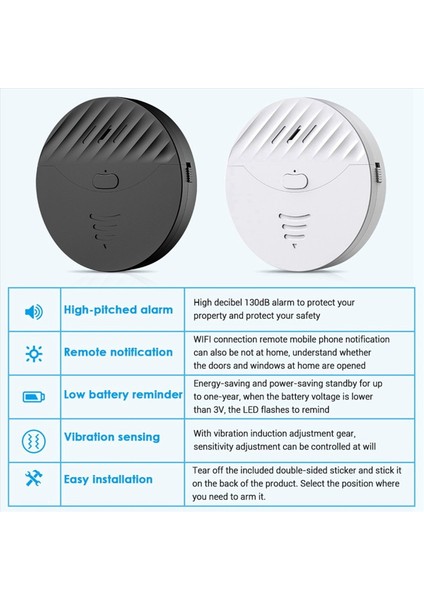3x Taya Akıllı Wifi Alarm Kapısı ve Pencere Titreşim Sensörü Güvenlik Koruma Uyarısı Alexa Akıllı Yaşam (Beyaz) ile Çalışır (Yurt Dışından)