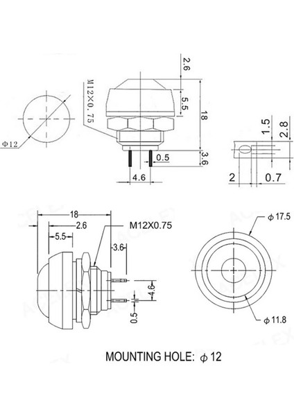 12MM PBS-33B 2 Pin Push Buton Mavi On Off 1A 250V Mini Yuvarlak Su Geçirmez Anahtar