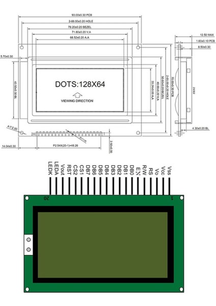2.9 Inch 12864B V2.0 Yeşil Glcd Modül Spi 5V 128X64 Pixel Grafik LCD Display Ekran