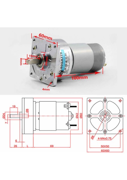 XD-60GA775 Dc Motor 12V 5rpm 35W 87KG.CM Yüksek Tork Kuvvet Metal Dişli Redüktörlü Robot Cnc Makine