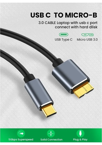 Micro-Usb 3.0 Kablo 5gbps 5A MacBook Sabit Sürücü Diski Için Hızlı Şarj Kablosu Micro-B Konektör Kablosu, A (Yurt Dışından) fırsatları