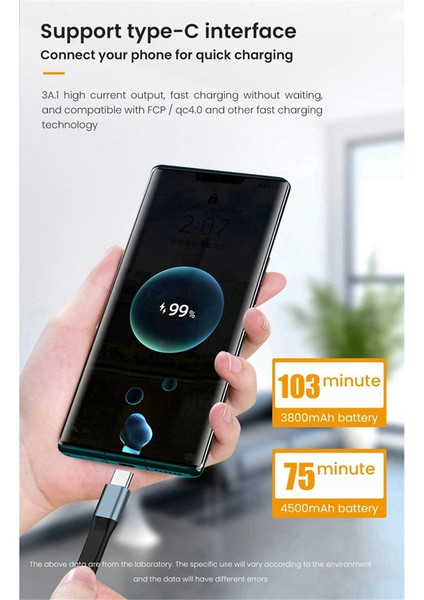 Mini 3A USB Tip-C Hızlı Şarj Veri Kablosu Taşınabilir Keychain Qc 3.0 USB Tip C Tip C USB Cihazları Için Kısa Kablo, A (Yurt Dışından)