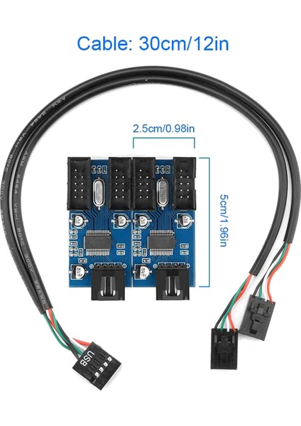 2x Anakart USB 2.0 9pin Başlık 1 Ila 4 Uzantı Hub Ayırıcı Adaptör Dönüştürücü 30CM 9 Pimli Dahili Kablo (Yurt Dışından) fırsatları