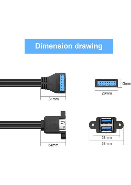 90 Derece Yukarı/aşağı Açısı USB 3.0 19/20PIN-ÇIFT Usb-A Dişi Bağlantı Noktası Adaptör Kablosu Anakart Iç Uzatma Kablosu B (Yurt Dışından) modelleri