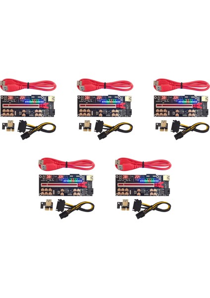 5x VER018 Pro Pcı-E Rıser Kartı USB 3.0 Kablo 018 Plus Pcı Express 1x Ila 16X Extender Pcıe Adaptörü Btc Madenciliği (Kırmızı) (Yurt Dışından)