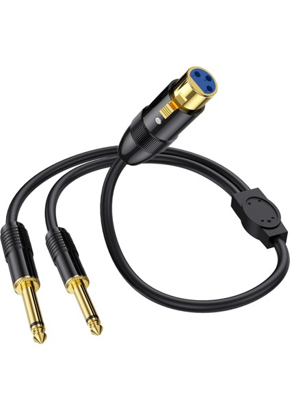 Xlr Dişi Ila Çift 1/4 Inç Y Ayırıcı Kablosu Dişi Xlr Ila Ikiye 6.35MM Mono Ts Fiş Mikrofon Ses Dönüştürücü Adaptör Kordon-A (Yurt Dışından)