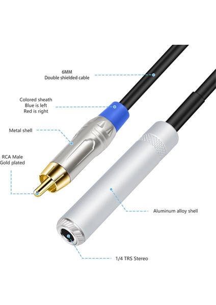 6.35MM Dişi Ila 2 Rca Erkek Kablo Stereo Ses Kablosu 1/4 Inç Kriko - 2 Rca Ses Ayrıştırıcı Kablosu (Yurt Dışından) modelleri