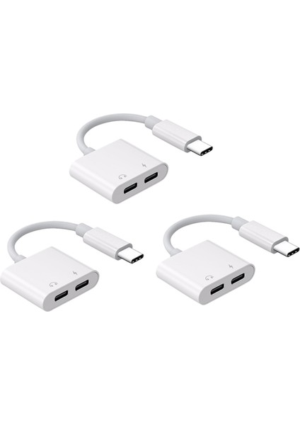 3x 2 Arada 1 Çift C Tip C Kulaklık Adaptörü Usbc Splitter Jack Aux Huawei Samsung Xiaomi Için Ses Şarj Dönüştürücü (Yurt Dışından)