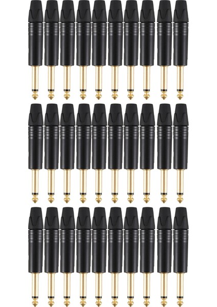 Altın Kaplama 30 Pcs Fiş Mono Professional 2 Kutup 6.35 mm 6.5mm Stereo Jack Fiş Nötrik 6.35MM Jack Siyah (Yurt Dışından)
