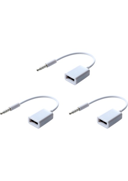 3x Araba Mp3 3.5mm Erkek Aux Audio Plug Jack - USB 2.0 Dişi Dönüştürücü Kablo Kablosu Beyaz (Yurt Dışından)