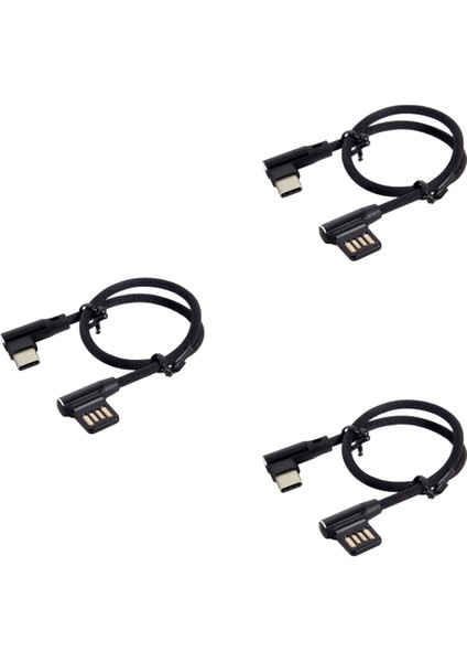 3x Usb-C 3.1 Tip-C Ila Sol Açılı 90 Derece USB 2.0 Veri Kablosu, Tablet ve Telefon Için Kollu Veri Kablosu 15CM (Yurt Dışından)