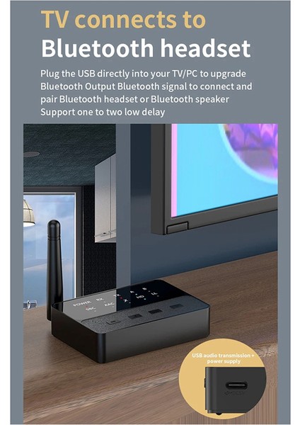 2 Arada Bluetooth 5.3 Audio Verici Alıcı Hd Düşük Gecikme 3.5mm Aux Kablosuz Adaptörü Tv Pc Otomobil Hoparlörü (Yurt Dışından)