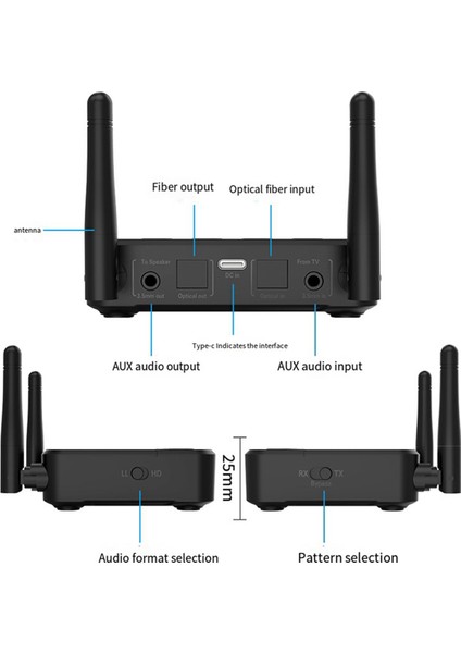 Qualcomm Aptx Kablosuz Ses Adaptörü Kayıpsız Ses Kalitesi Için Bluetooth 5.2 Alıcı ve Verici 2 Arada 1 (Yurt Dışından)