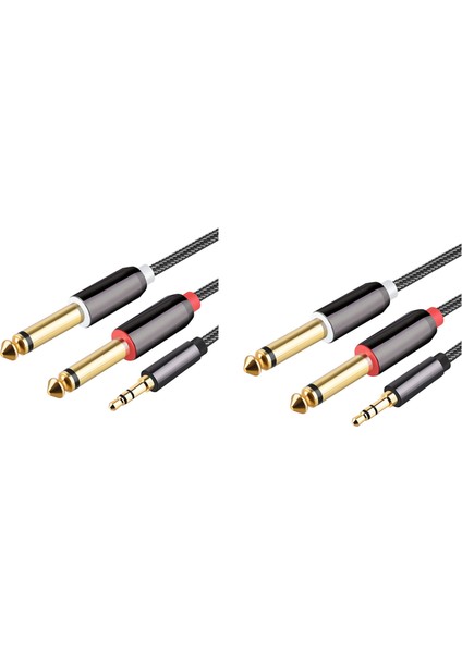 2x Ses Kablosu 3.5mm Ila Çift 6.35MM Aux Kablosu 2x6.5 Jack Ila 3,5 Erkek Mikser Amplifikatör Hoparlör Ayırtıcı Kablosu 1m (Yurt Dışından)