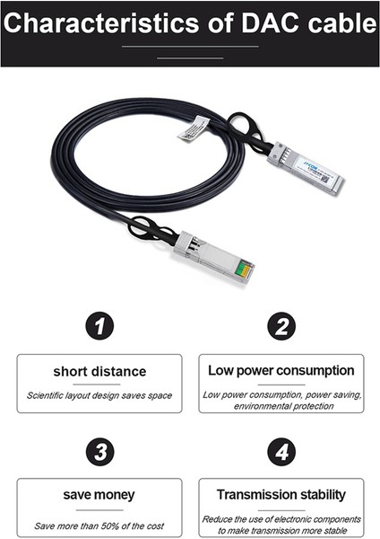 2x Jt-Com 10GB Sfp+ Dac Twinax Kablosu, Pasif, SFP-H10GB-CU2M, Ubiquiti, Intel, Mikrotik, Netgear, D-Link, 1metreler (Yurt Dışından)