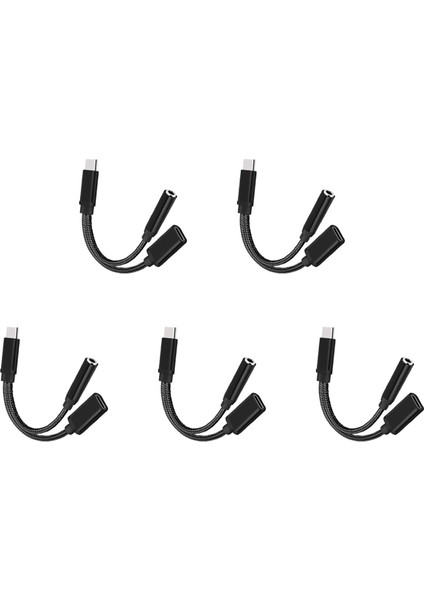 5x Tip C Ila 3.5mm Şarj Ses Adaptörü 2 Arada 1 USB C Splitter Kulaklık Aux Audio Kablosu Huawei Akıllı Telefon Ayrıcı (Yurt Dışından)