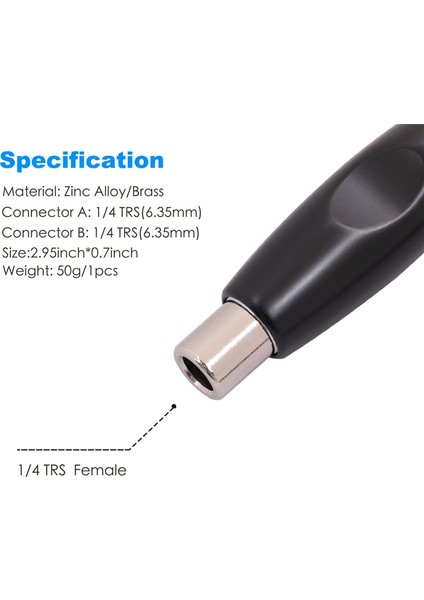 2pcs 6.35MM 1/4inch Dişi - 6.35MM 1/4inch Dişi Soket Mono Ses Kuplör Adaptörü Doğrudan Dönüştürücü, Siyah (Yurt Dışından) modelleri