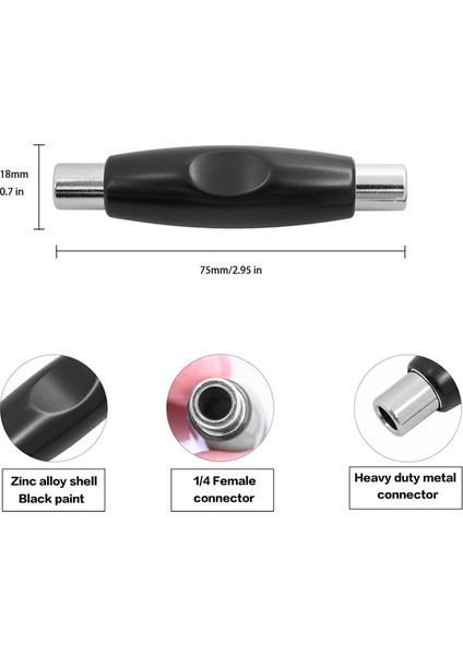 2pcs 6.35MM 1/4inch Dişi - 6.35MM 1/4inch Dişi Soket Mono Ses Kuplör Adaptörü Doğrudan Dönüştürücü, Siyah (Yurt Dışından) fırsatları