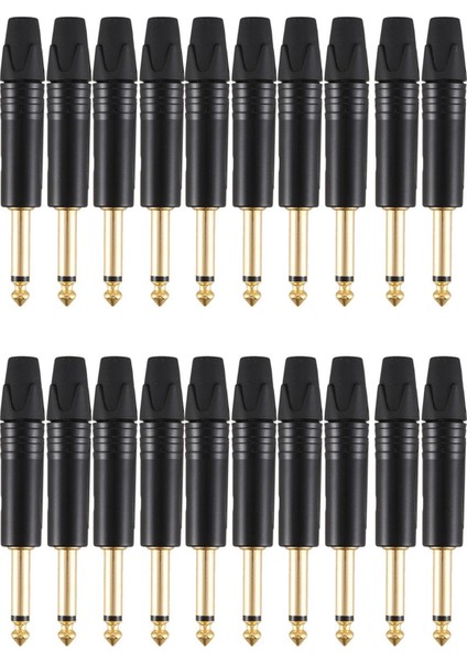 Altın Kaplama 20 Pcs Fiş Mono Professional 2 Kutup 6.35 mm 6.5mm Stereo Jack Fiş Nötrik 6.35MM Jack Siyah (Yurt Dışından)