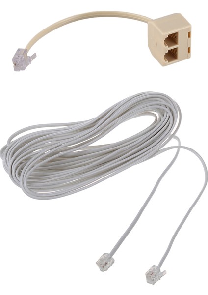 2 Pcs RJ11 Parçalar: 1 Pcs 6P2C Modüler Telefon Telefon Kabloları Tel ve 1 Pcs 6P4C 2 Yolu Çıkış Telefon Jack Line Ayırıcı (Yurt Dışından)