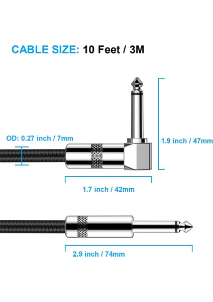 Gitar Kablosu 10FT Elektrik Enstrüman Kablosu Gitar Bas Amp Kordosu Elektrikli Mandolin Gitar Klavye Ses Kablosu (Yurt Dışından) fırsatları