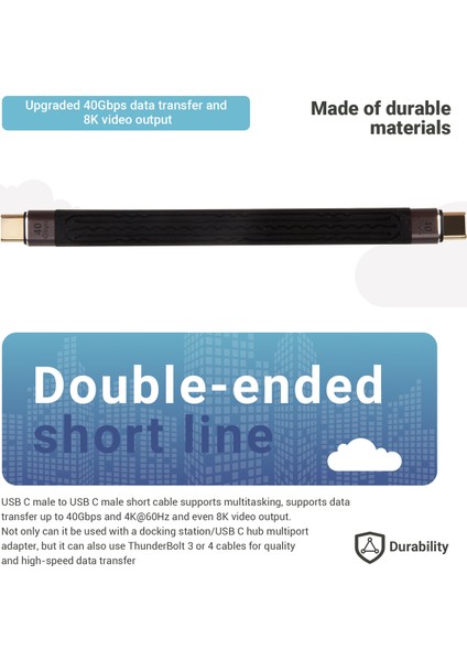 Hızlı Şarj Veri Kablosu 40GB Çift Uçlu Esnek Ultra Kısa Kablo, C Kısa Kablo USB C Erkek-Usb C Erkek Fpc Tasarım (Yurt Dışından) indirimleri