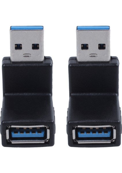 2x 90 Derece USB 3.0 Erkek - Kadın M/f Fiş Adaptör Konnektörü Siyah (Yurt Dışından)