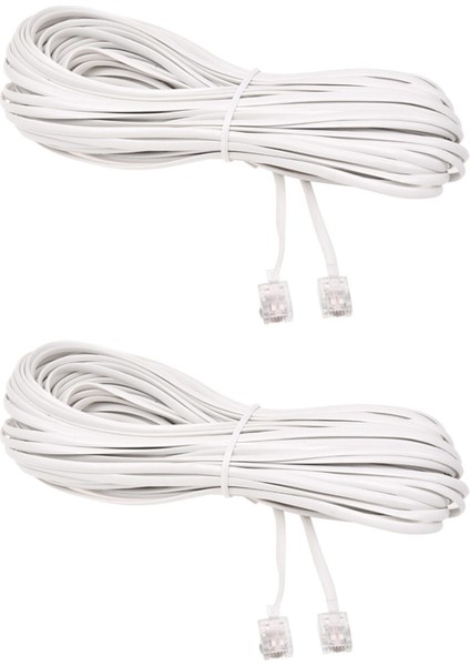 2x Beyaz Erkek 6P2C RJ11 Fiş Telefon Faks Modem Hat Kablosu, Sabit Telefon Için 14M (Yurt Dışından)