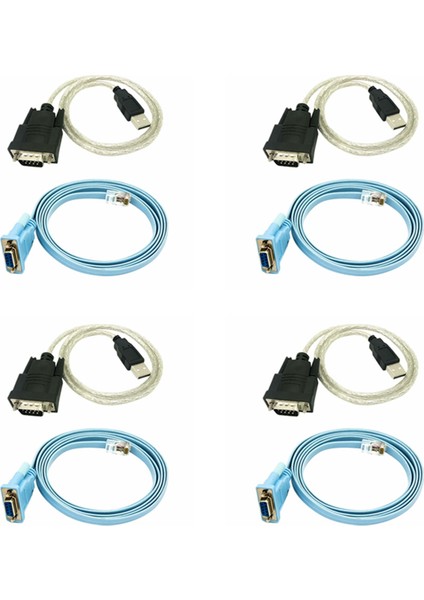 4x RJ45 Ağ Kablosu Seri Kablosu RJ45 - Db9 ve RS232 - Usb&#39;den (1&#39;de 2) Cat5 Ethernet Adaptör Lan Konsol Kablosu (Yurt Dışından)