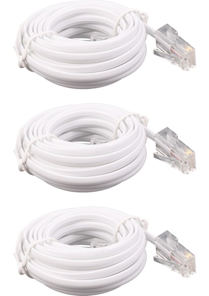 3x RJ11 6P4C - RJ45 8P4C Modüler Telefon Internet Uzatma Kablosu 3 Metre (Yurt Dışından)