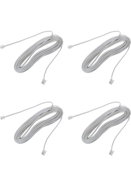 4x 9m 30FT RJ11 6P2C Modüler Telefon Telefon Kabloları Tel Beyaz (Yurt Dışından)