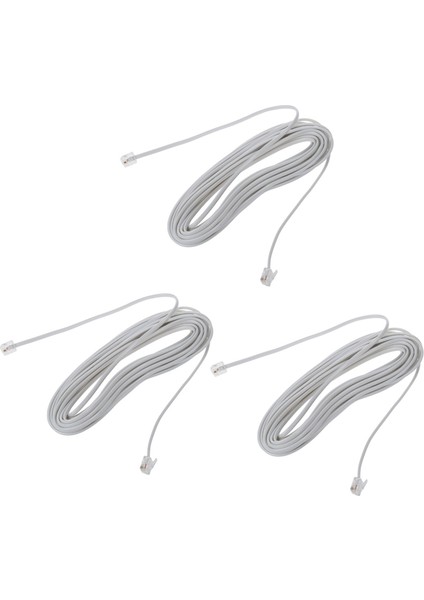3x 9m 30FT RJ11 6P2C Modüler Telefon Telefon Kabloları Tel Beyaz (Yurt Dışından)