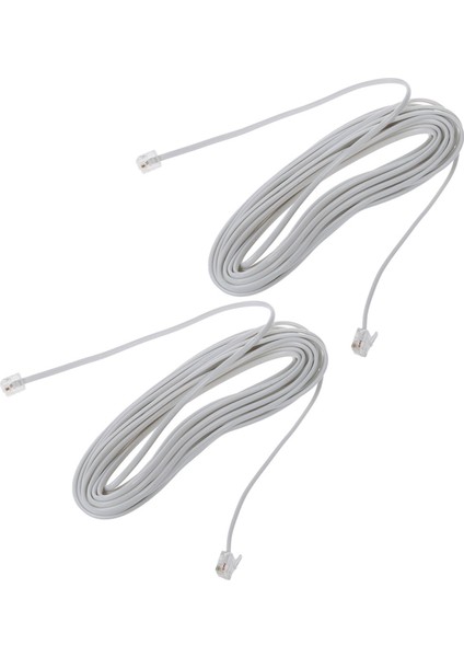 2x 9m 30FT RJ11 6P2C Modüler Telefon Telefon Kabloları Tel Beyaz (Yurt Dışından)