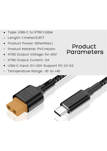 Usb-C TYPE-C-XT60 Şarj Kablosu Pd 100W 20V/5A Tool-Kıtrc M6 M6 M6D M8S Şarj Cihazı, Güneş Paneli Için Şarj Kablosu. (Yurt Dışından) fırsatları