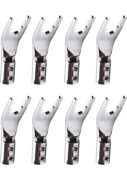 8 Pcs Audio Jack Y Muz Fiş Lehim Tel Konektör U/y Rhodium Kaplama Bakır Vidalı Çatal Hifi Hoparlör Kürek Konnektörü (Yurt Dışından)