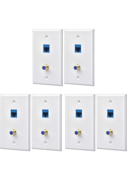 6 Paketler Ethernet Koaksiyel Duvar Plakası Çıkışı 1 Cat6 Anahtar Taşı Portu ve 1 Altın Kaplama Koaksif F Tipi RJ45 Duvar Plakaları (Yurt Dışından)